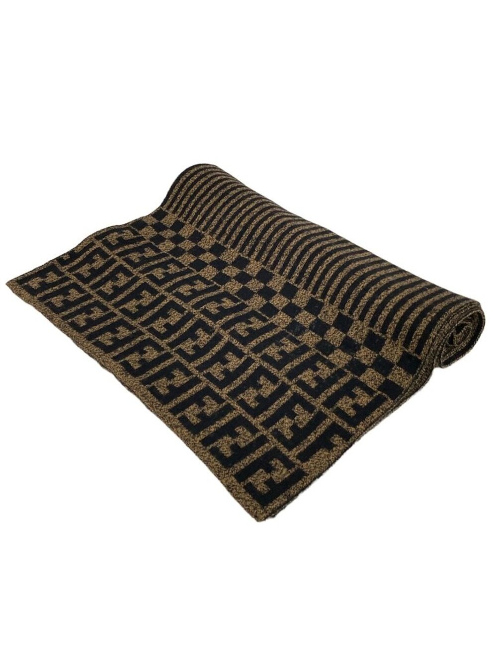 Fendi Shawl Brown Black Striped Wool Scarf